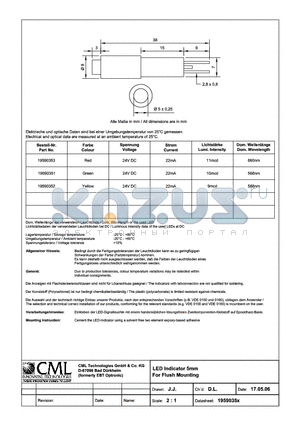 19590351 datasheet - LED Indicator 5mm for Flush Mounting