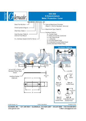 500-008M1R3GAD-01 datasheet - D-Subminiature Metal Protective Cover