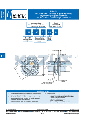 257-135-24-61_09 datasheet - Bayonet Coupling Jam Nut Mount Pin-Pin Bulkhead Feedthrough Receptacle