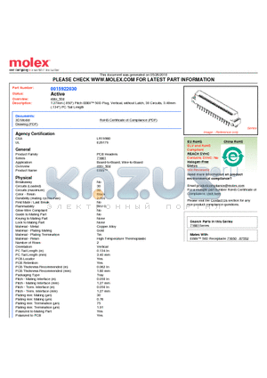 71661-1030 datasheet - 1.27mm (.050) Pitch EBBI 50D Plug, Vertical, without Latch, 30 Circuits, 3.40mm (.134) PC Tail Length