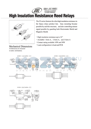 95D-2A14N4-60 datasheet - HIGH INSULATION RESISTANCE REED RELAYS