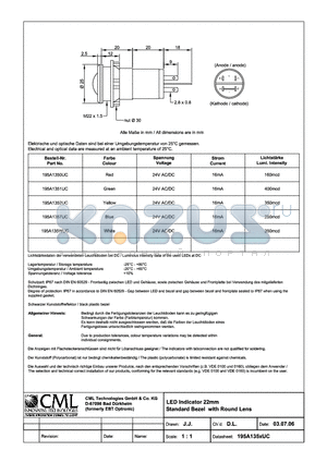 195A135WUC datasheet - LED Indicator 22mm Standard Bezel White Round Lens