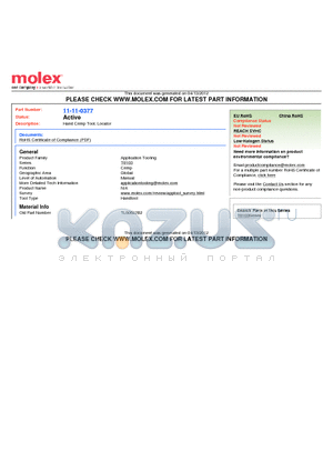 0011-11-0377 datasheet - Hand Crimp Tool, Locator