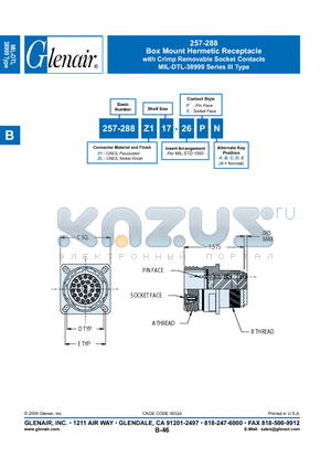 257-288 datasheet - Box Mount Hermetic Receptacle