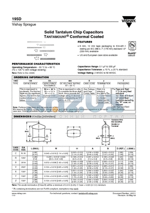 195D106X_6R3E2T datasheet - Solid Tantalum Chip Capacitors TANTAMOUNT^ Conformal Coated