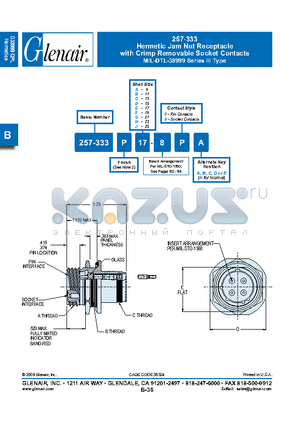 257-333PA-8P datasheet - Hermetic Jam Nut Receptacle with Crimp Removable Socket Contacts