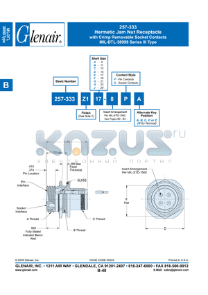 257-333Z111-8PB datasheet - Hermetic Jam Nut Receptacle