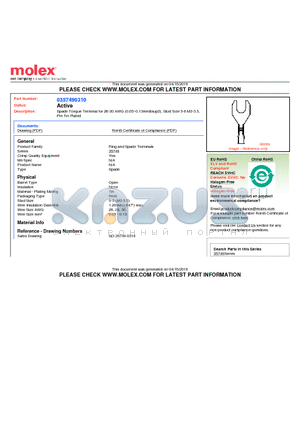 35749-0310 datasheet - Spade Tongue Terminal for 26-30 AWG (0.05~0.13mm²), Stud Size 5-6 M3-3.5, Pre Tin Plated