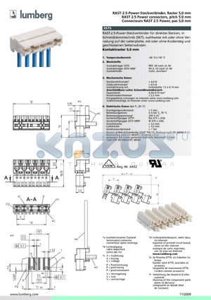 3575 datasheet - RAST-2.5-Power-Steckverbinder, Raster 5,0 mm