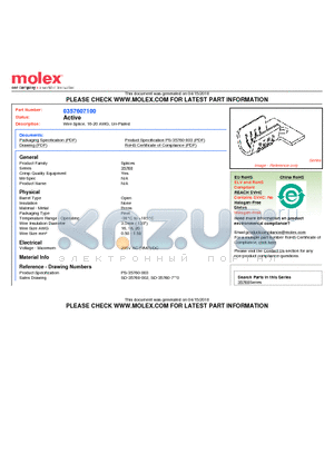 35760-7100 datasheet - Wire Splice, 16-20 AWG, Un-Plated