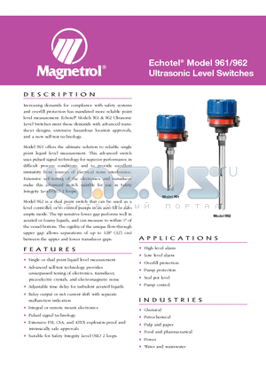 961-20A0-011 datasheet - Echotel^ Model 961/962 Ultrasonic Level Switches