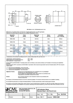 195EX130M datasheet - LED Indicator 22mm Standard Bezel White Round Lens