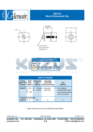500-015-1HL-1 datasheet - Micro-D Backshell Clip