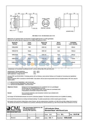 195EX23WM datasheet - LED Indicator 22mm Standard Bezel WITH Round Lens