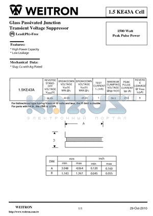 1.5KE43A datasheet - Glass Passivated Junction Transient Voltage Suppressor