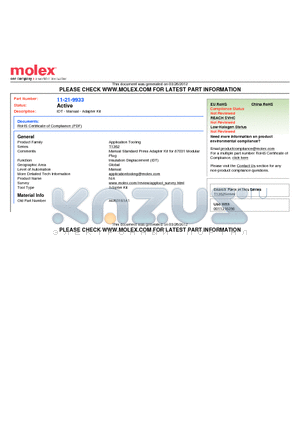 0011-21-9933 datasheet - IDT - Manual - Adapter Kit