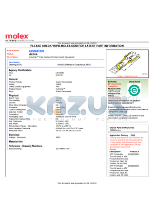 196001307 datasheet - Avikrimp Fully Insulated Female Quick Disconnect