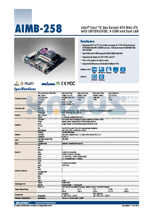 1960019193T100 datasheet - Intel^ Core2 Duo Socket 479 Mini-ITX with CRT/DVI/LVDS, 6 COM and Dual LAN