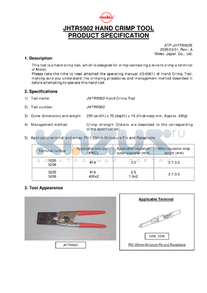0011-26-0024 datasheet - JHTR5902 HAND CRIMP TOOL PRODUCT SPECIFICATION