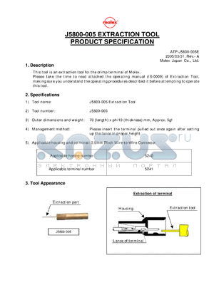 0011-26-0060 datasheet - J5800-005 EXTRACTION TOOL PRODUCT SPECIFICATION