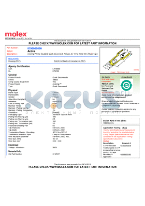 196060006 datasheet - AvikrimpFully Insulated Quick Disconnect, Female, for 10-12 AWG Wire, Mylar Tape