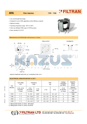 7194 datasheet - ADSL Filter Inductors