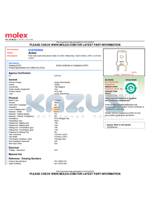 197054003 datasheet - PCB Tab Quick Disconnect, Male, for Wire, Metal Strip, Tab 6.35mm (.250