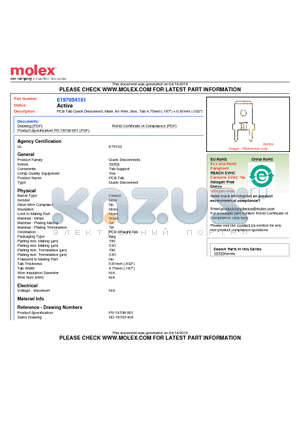 197054101 datasheet - PCB Tab Quick Disconnect, Male, for Wire, Box, Tab 4.75mm (.187