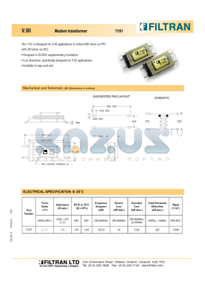 7197 datasheet - V.90 Modem transformer