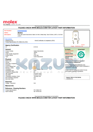 197054303 datasheet - PCB Tab Quick Disconnect, Male, for Wire, Metal Strip, Tab 6.35mm (.250