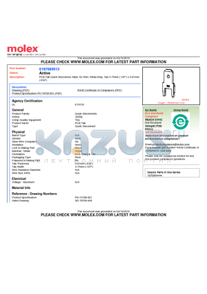 19708-4013 datasheet - PCB Tab Quick Disconnect, Male, for Wire, Metal Strip, Tab 4.75mm (.187