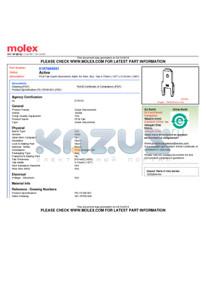 197084001 datasheet - PCB Tab Quick Disconnect, Male, for Wire, Box, Tab 4.75mm (.187