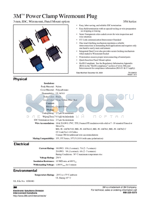 358 datasheet - 3M Power Clamp Wiremount Plug