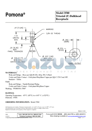 3580 datasheet - Triaxial (F) Bulkhead Receptacle