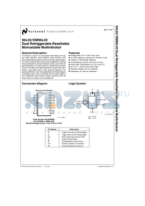 96L02 datasheet - Dual Retriggerable Resettable Monostable Multivibrator