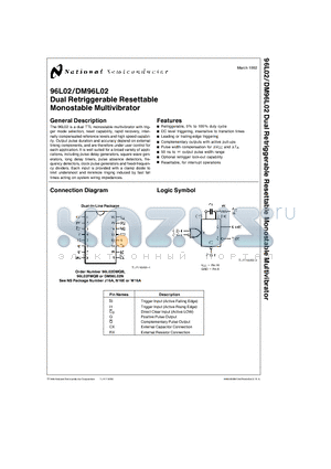 96L02FMQB datasheet - Dual Retriggerable Resettable Monostable Multivibrator