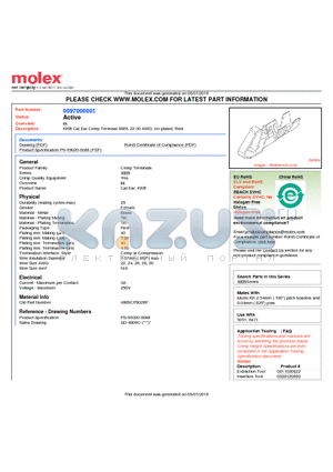 97-00-0001 datasheet - KK^ Cat Ear Crimp Terminal 4809, 22-30 AWG, Un-plated, Reel