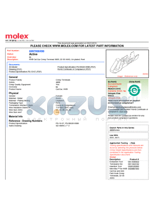 97-00-0450 datasheet - KK^ Cat Ear Crimp Terminal 4809, 22-30 AWG, Un-plated, Reel