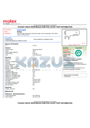 19713-4003 datasheet - PCB Tab Right Angle Quick Disconnect, Male, for Wire, Metal Strip, Tab 6.35mm