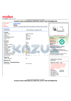 197234100 datasheet - VibraKrimp Open Barrel Strip Snap Plug Receptacle, With Strain Relief And Dimple