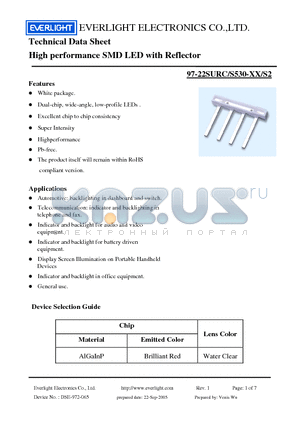 97-22SURC datasheet - High performance SMD LED with Reflector