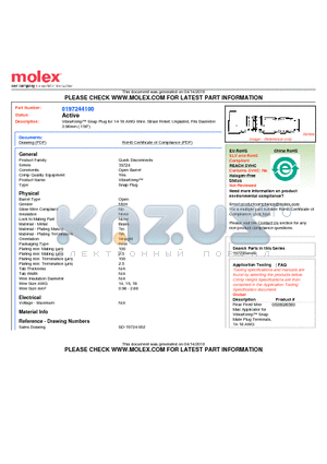 197244100 datasheet - VibraKrimp Snap Plug for 14-18 AWG Wire, Strain Relief, Unplated, Fits Diameter3.96mm (.156