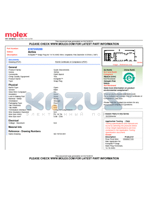 19724-4200 datasheet - Krimptite Snap Plug for 14-18 AWG Wire, Unplated, Fits Diameter 4.57mm (.180