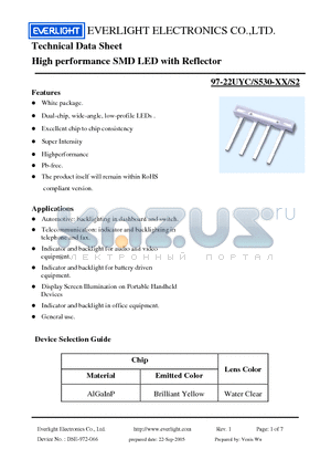 97-22UYC datasheet - High performance SMD LED with Reflector