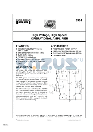 3584 datasheet - High Voltage, High Speed OPERATIONAL AMPLIFIER