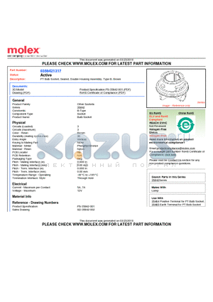 35842-1317 datasheet - PT Bulb Socket, Sealed, Double Housing Assembly, Type B, Brown