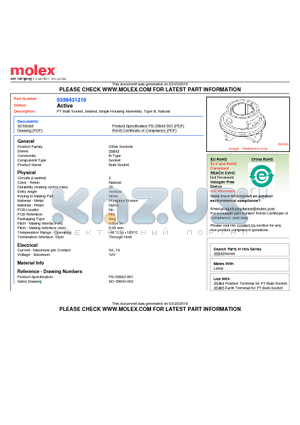 35843-1210 datasheet - PT Bulb Socket, Sealed, Single Housing Assembly, Type B, Natural