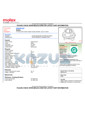 35843-1237 datasheet - PT Bulb Socket, Sealed, Single Housing Assembly, Type EC, Brown