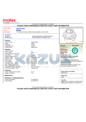 35843-1246 datasheet - PT Bulb Socket, Sealed, Single Housing Assembly, Type D, White