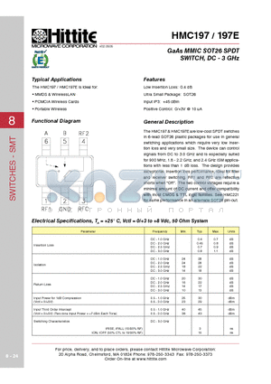 197E datasheet - GaAs MMIC SOT26 SPDT SWITCH, DC - 3 GHz